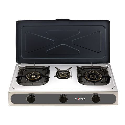 Cocina Gas Inox 3 Fuegos Serie Strong + Tapa MUVIP