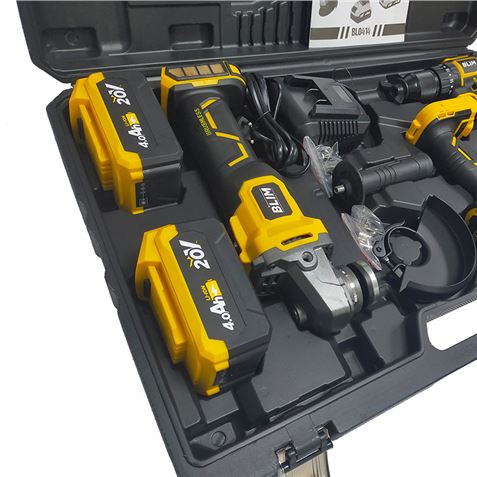 Pack 20V Taladro + Llave Impacto + Radial S/Carbones | 2 Baterías 4Ah BLIM