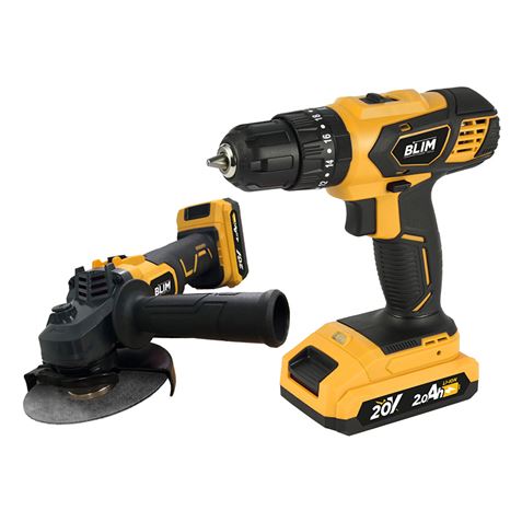Pack 20V Taladro Percutor + Radial 115/125mm | Baterías 2Ah y 4Ah BLIM