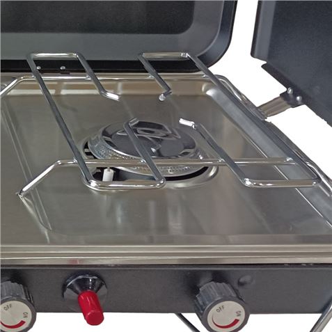 Pack Cocina Gas Portátil Premium Plancha + Doble Quemador MUVIP + Cartucho Coleman C300