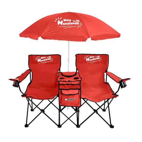 ⏳ PRERESERVA — Silla Doble Plegable de Camping con Nevera y Sombrilla SUNGARDEN