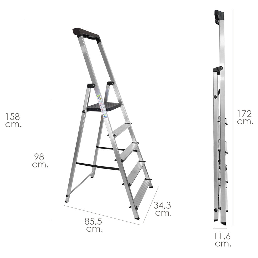 Escalera Aluminio 5 Peldaños Uso Doméstico Certificada EN 131