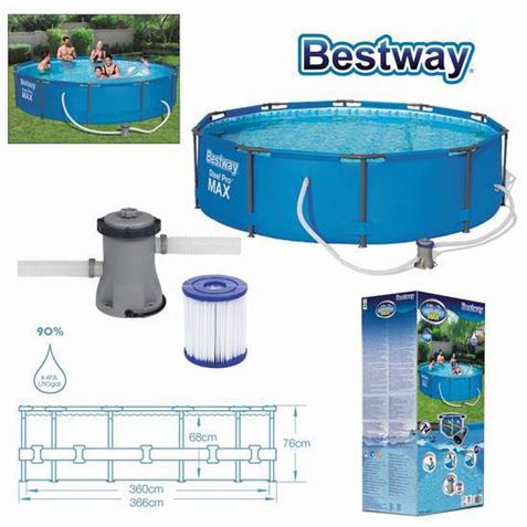 Piscina Circular Mosaico + Bomba Filtro 366cm Diámetro x H76cm BESTWAY