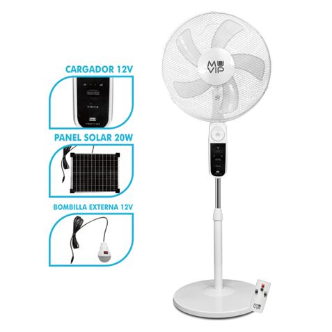Ventilador de Pie Solar 40cm | Luz | USB | 12000mAh | 4 Velocidades
